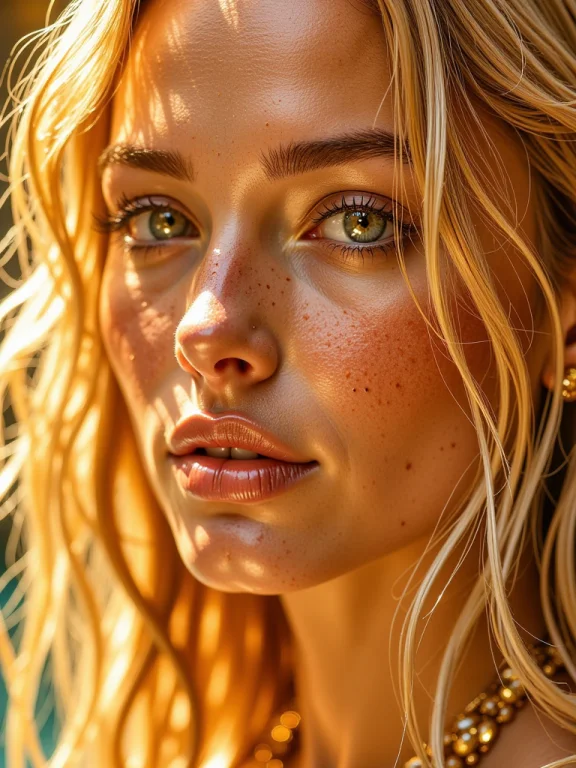 Hgec, Wf4ll, Extreme Close-up Of A Blonde Wet Long Wavy Hair...