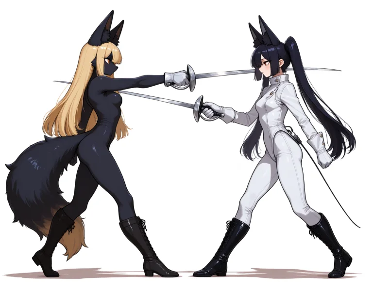 Df5tyle, An Anthro Black Fox Woman With Blonde Hime Cut Long...