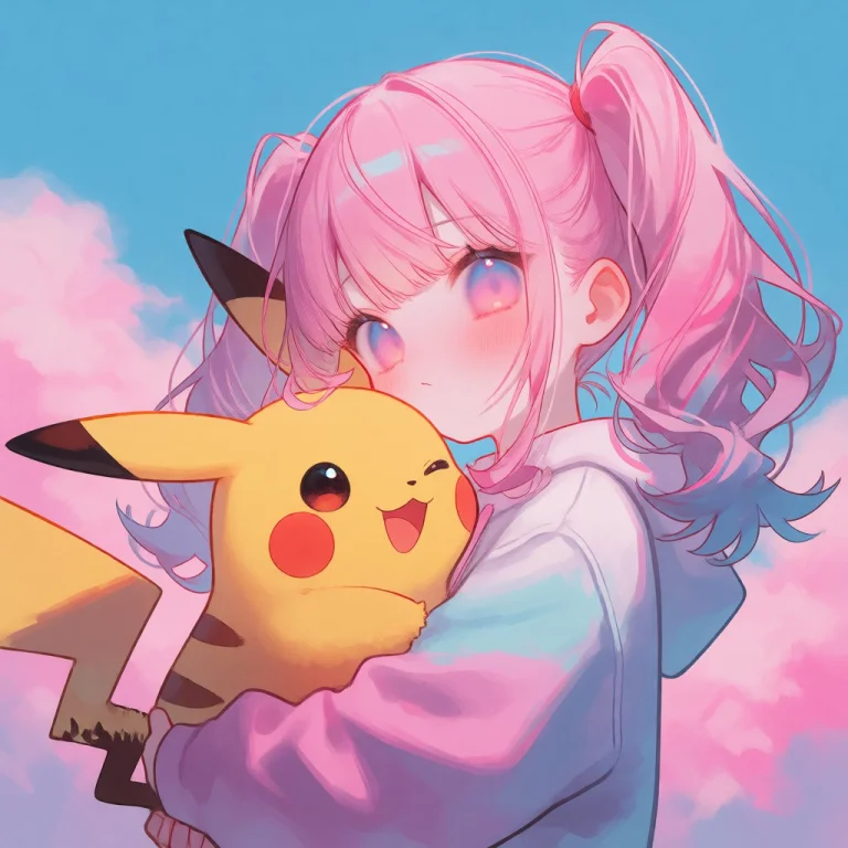 Pastel Color Pallete, Aesthetic. A Girl With Pink Ponytails...