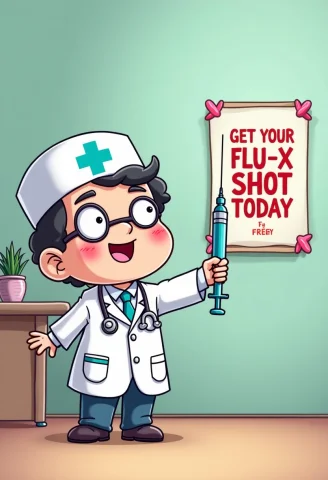 Create A Humorous Image Featuring A Chibi Character Dressed... — FLUX AI Prompt: Create a humorous image featuring a chibi character dressed as a doctor holding...