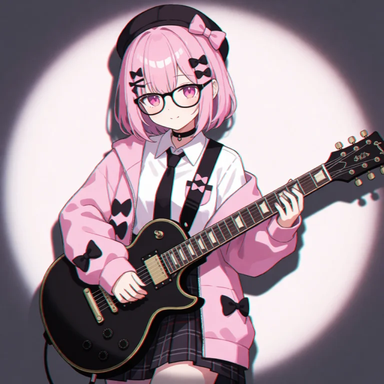 An Anime Girl With Pink Hair, Glasses, And A Jirai Kei Style...