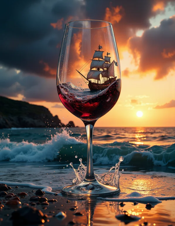A Wine Glass Laying On The Floor,out Of The Wine Glass Comes...