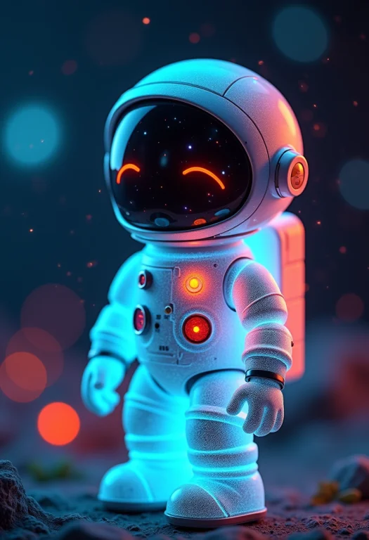 A Robot Astronaut With Translucent Body Illuminated With Col...