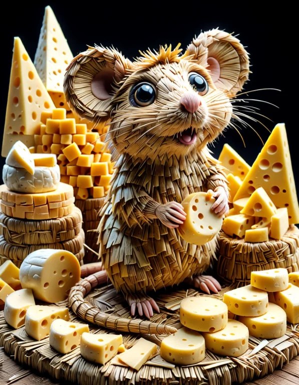 A Cartoon Rat With Big Round Eyes Standing On A Pile Of Chee...