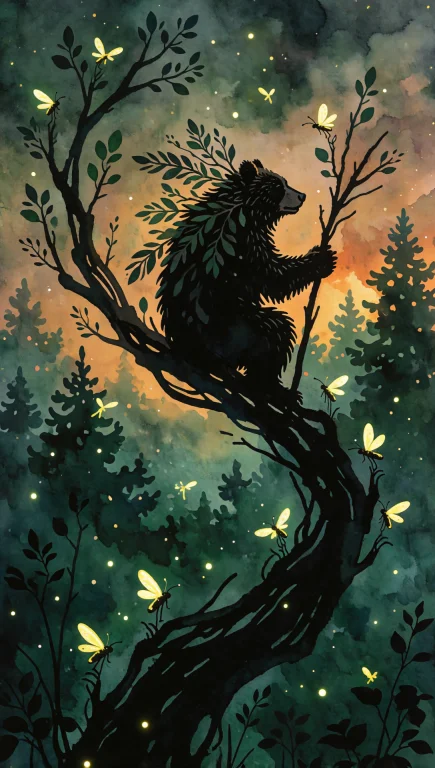 129. Anthropomorphic Bear Druid, Abstract Tree Branch Silhou...