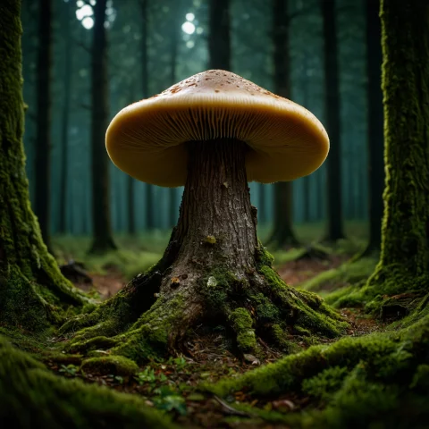 Extremely Detailed, 8k, High Res, Masterpiece, A Mushroom Tr... — Stable Diffusion AI Prompt: extremely detailed, 8k, high res, masterpiece, a mushroom tree in a dark forest
