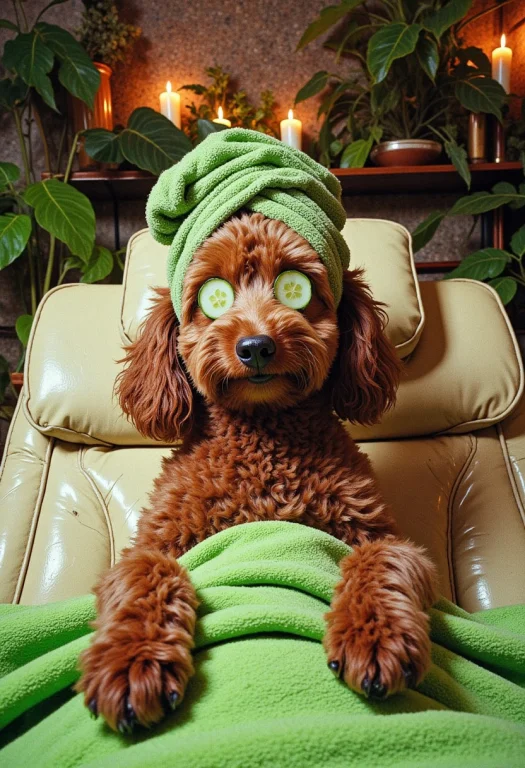Create The Image Of A Luxurious Pet Spa. A Super Cute Brown...