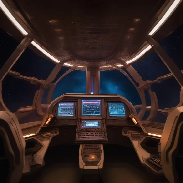 The Bridge Of A Starship Bathed In Console Glow, Studio Ligh...