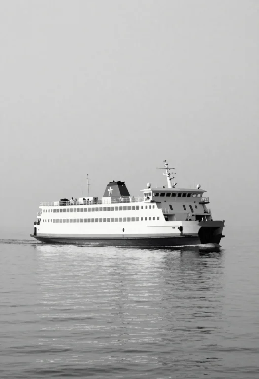 A Ferry Crossing Calm Water At First Light, Low Poly, Minima...