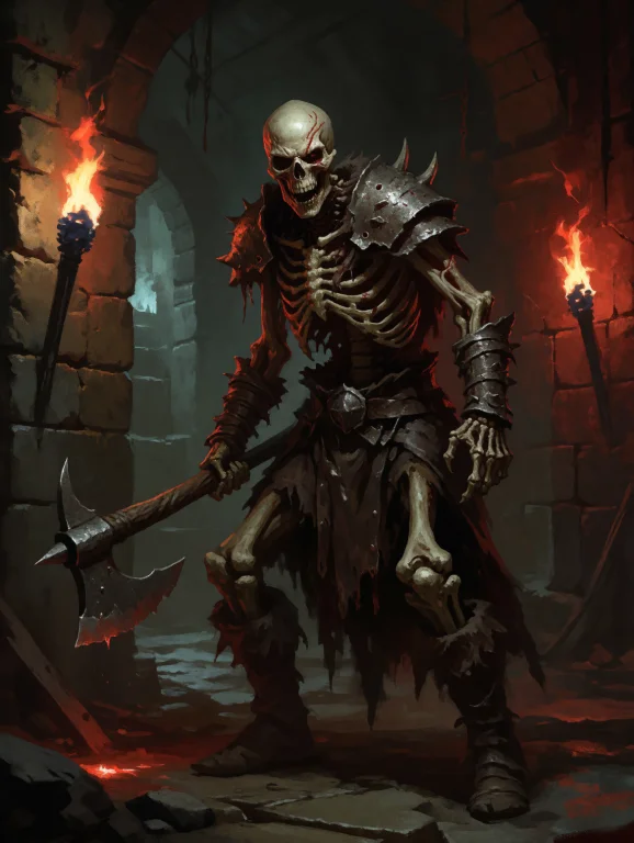 Digital Painting Of An Evil Skeleton Undead Warrior With Axe...