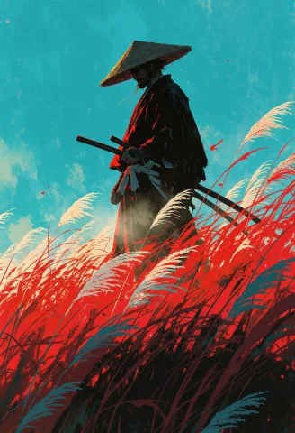 Sumi-e, A Lone Samurai Warrior Standing In Left Profile Faci... — Stable Diffusion AI Prompt: sumi-e, a lone samurai warrior standing in left profile facing left, wolf spirit...