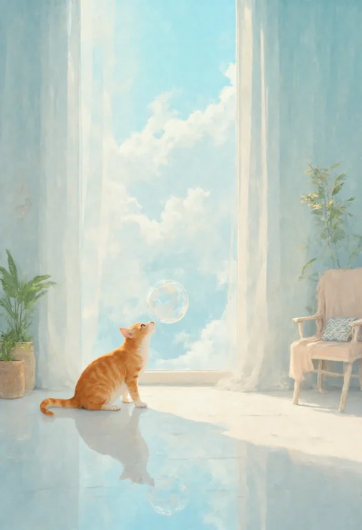 A Floating Water Bubble Hovers Above Ground Inside. The Bubb...