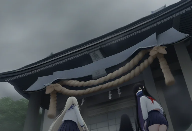 2girls, Very Long Hair, Sharp Eyes, Sailor Uniform, Face Mas...