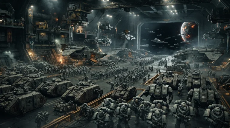 An Image Of Battle Tanks And Siege Armor Massing In The Hang...