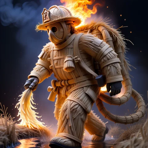 Masterpiece, Highly Detailed, Funny Surreal Cinematic Scene,... — SDXL AI Prompt: masterpiece, highly detailed, funny surreal cinematic scene, heroic firefighter...