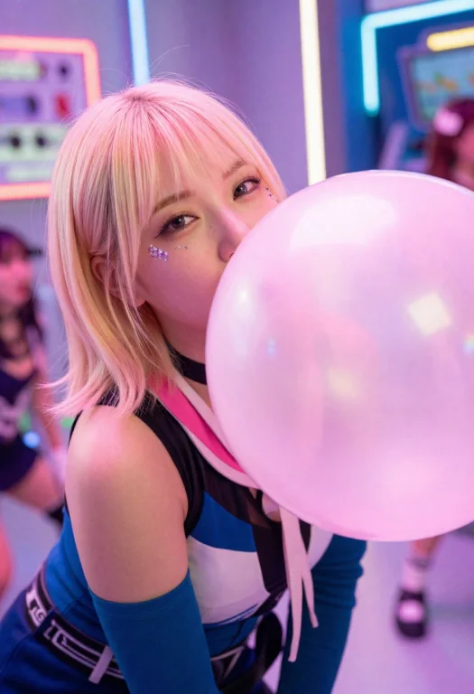 Close-up Shot Of A Gorgeous K-pop Female Idol In A Colorful...