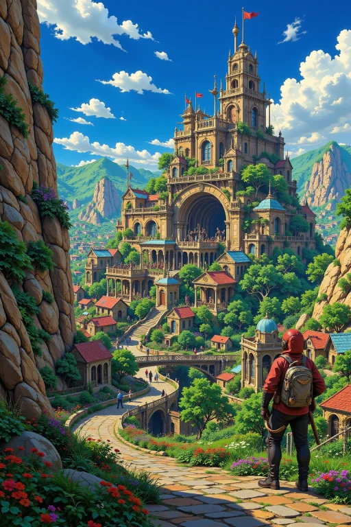 Steampunk City Beautiful Landscape, Day, Woman, Very Intrica...