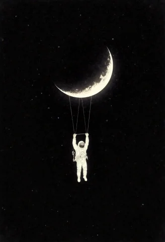 A Minimalist Surreal Illustration Of A Lone Astronaut Suspen... — FLUX AI Prompt: A minimalist surreal illustration of a lone astronaut suspended in the center of...