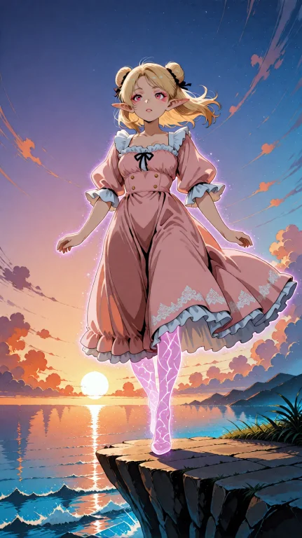 Anime , A Cute Blonde Young Elf Priestess Princess Girl. She...