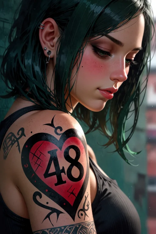 , A Heart 48 Tattoo On Left Shoulder, Mary Sighed, A Small,...