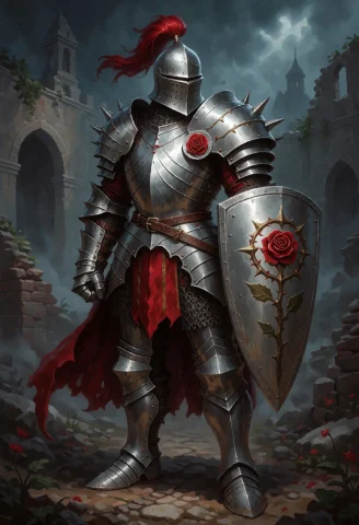 Fantastical Stylized Armor With Oversized Spiked Pauldrons A... — Stable Diffusion AI Prompt: Fantastical stylized armor with oversized spiked pauldrons and a heater shield b...