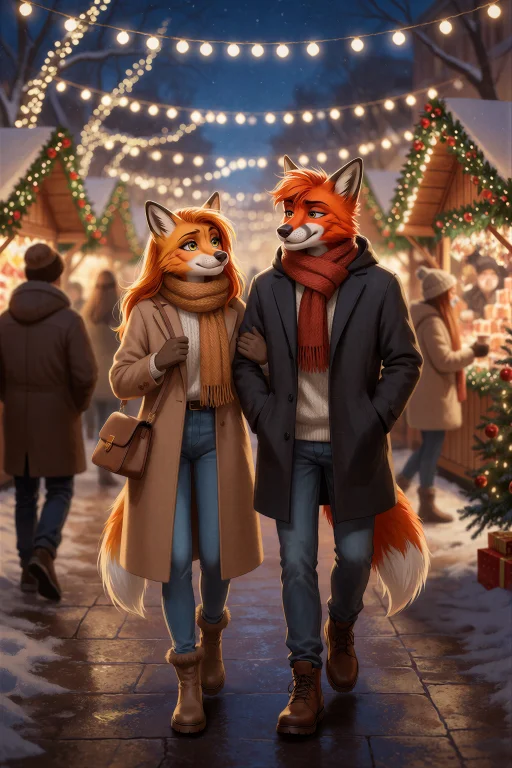 R1lisit1ka, An Anthro Fox Couple Walking Through A Festive C...