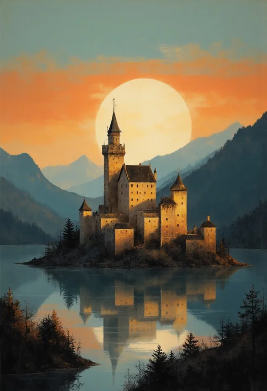 An Illustration Of A Glowing Medieval-style Castle Perches A...