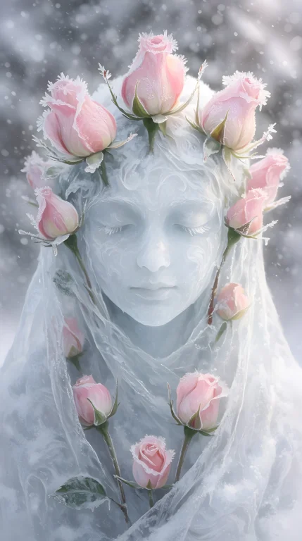 Create A Painting Of An Icy Permafrost Figure Frozen Under A...