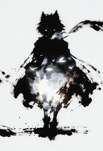 Ink Art Style, Bold Black Brush Strokes, High Contrast Black... — Stable Diffusion AI Prompt: Ink art style, bold black brush strokes, high contrast black and white, white ba...
