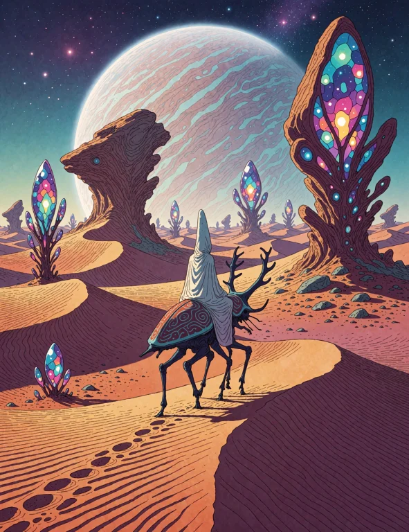 A Vibrant, Hallucinatory Illustration In The Signature Clear...