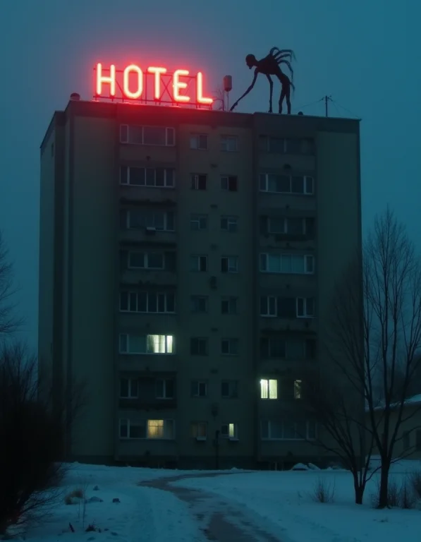 Soviet Style Apartment, Windows Lit Up, Foggy Slightly Cover...