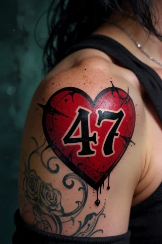 , A Heart 47 Tattoo On Left Shoulder, But You Do It So Well,... — Stable Diffusion AI Prompt: , a heart "47" tattoo on left shoulder, "But you do it so well, cousin." Jane nu...