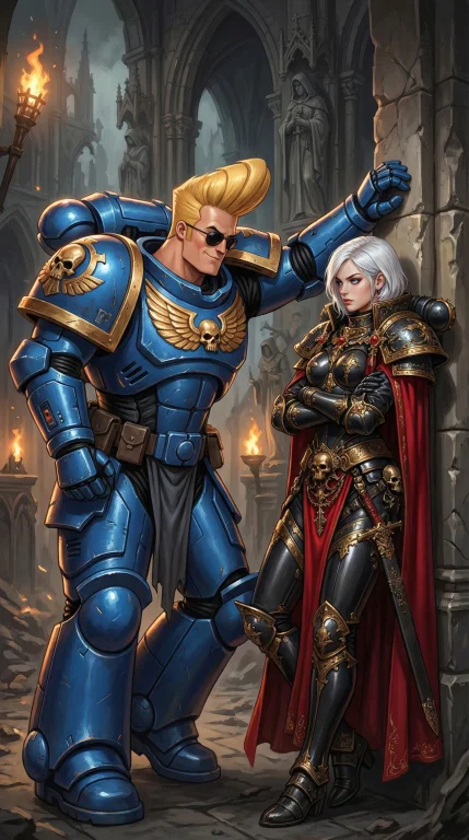 The First Image Is Johnny Bravo Wearing A Blue Space Marine...