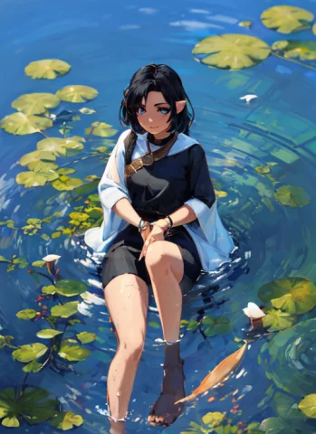 Girl at Water Body Prompt — Stable Diffusion AI Prompt: 1girl, looking at the viewer, water, pond, lake
