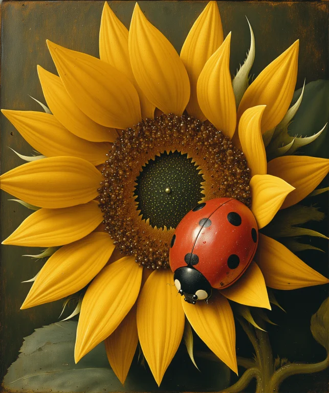 Imagine A Surreal, Dreamlike Portrait Of A Ladybug Resting O...