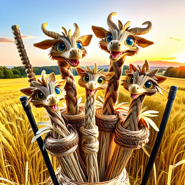 Funny Three-headed Straw Hydra, Middle Straw Dragon Holding...