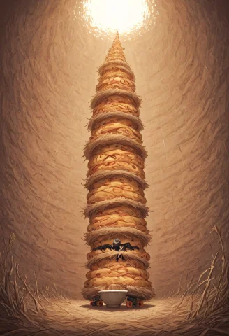 Surreal Dragon Straw Art — Stable Diffusion AI Prompt: dragons made of Straw thread, appearance of dry, fibrous plant stems gathered in...
