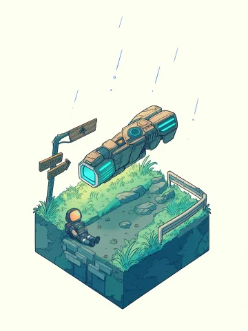 More Isometric Diorama Feeling, Slightly Wider Overhead View... — Stable Diffusion AI Prompt: more isometric diorama feeling, slightly wider overhead view, smaller character...
