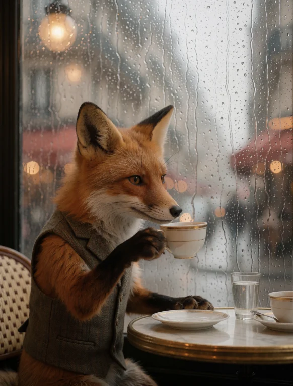 A Distinguished Red Fox In A Tiny Tailored Tweed Waistcoat S...