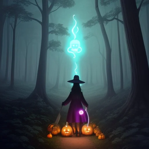 A Witch A Neon Ghost And A Skeleton Walking In A Haunted Dig...