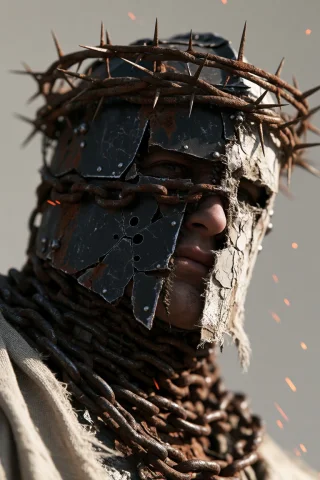Midjourney A Close Up, Low Angle Portrait Of A Figure Wearin... — Stable Diffusion AI Prompt: midjourney a close up, low angle portrait of a figure wearing a dark, cracked he...