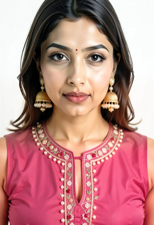 A Close-up Facial Portrait Of The Indian Woman Posing Agains...