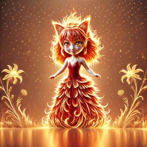A 3d Chibi Anime Red Hair Cat Girl Wear Fire Dresses — Stable Diffusion AI Prompt: a 3d chibi anime red hair cat girl wear fire dresses