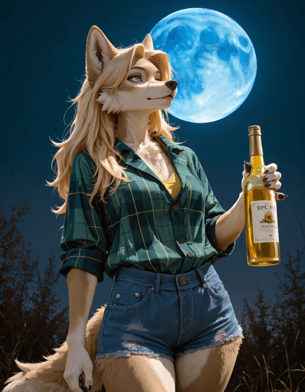1girl, Furry Anthro, Wolf Girl, Tan Fur, Long Blonde Hair, G...