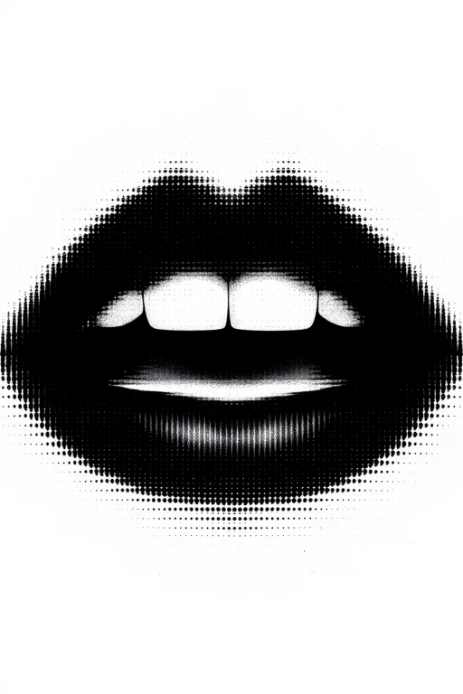 Silhouette Of Lips, Mouth Slightly Open With Visible Teeth,...