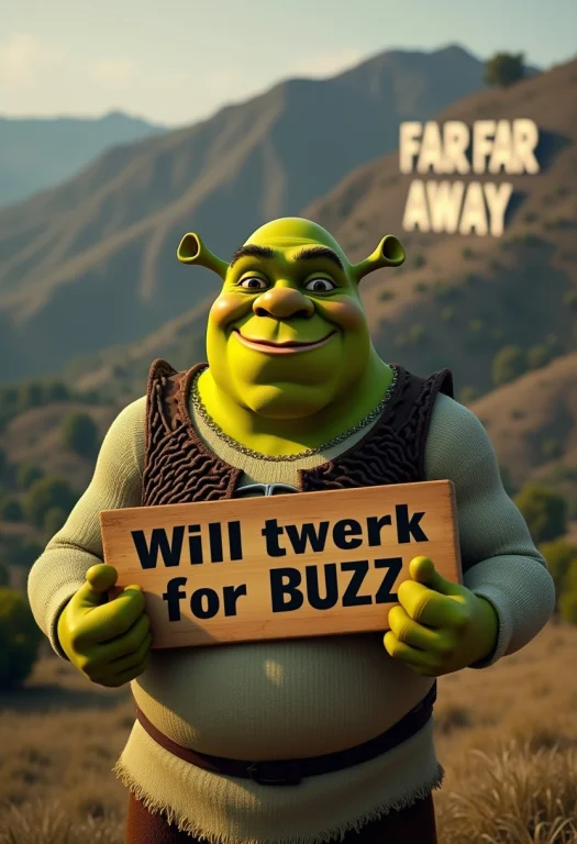 First - Shrek With A Friendly Smile Is Holding A Humorous Si...