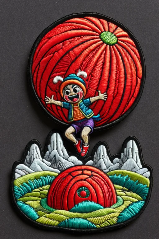 Tiny Oger Jumping On A Big Red Ball, Scenery, Surreal.. Ral-...