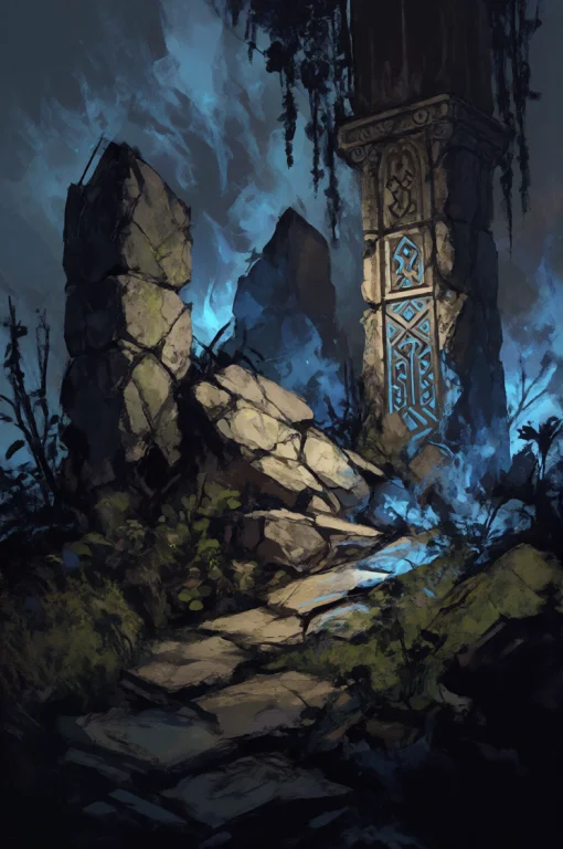 Darkgrimoil Style, Digital Painting, Shattered Ruins, Crumbl...