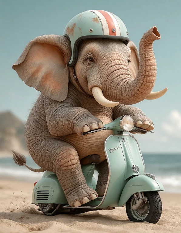 A Whimsical, Stylized Cartoon Of A Massive, Plump Elephant B...