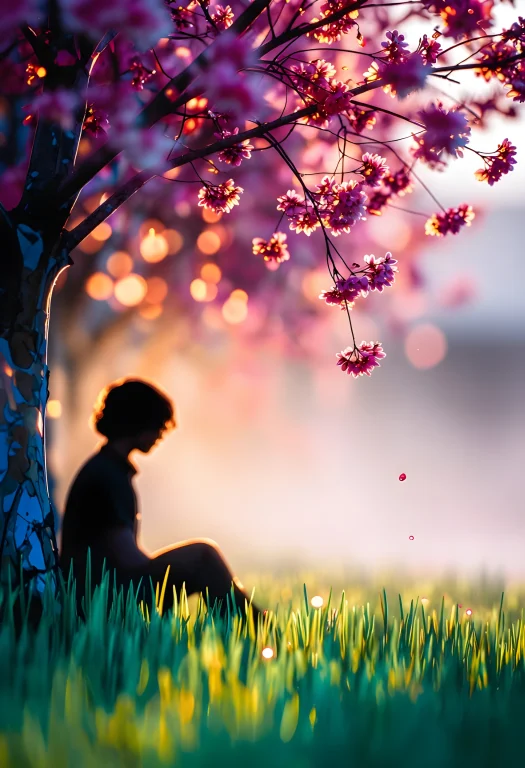 The Close-up Side Profile Of A Silhouetted Figure Sitting Un...